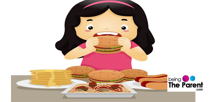 Girl eating too much food