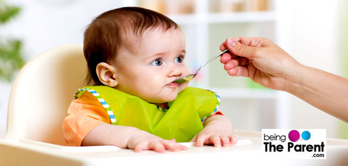 Baby eating cereal