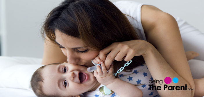 Mom and child laughing