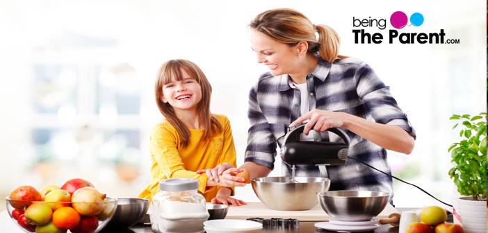 Mother and daughter cooking