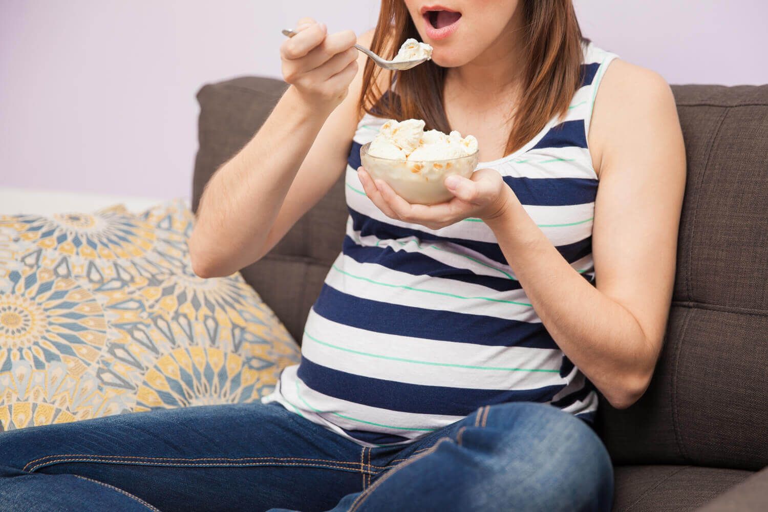 pregnant women eating ice cream
