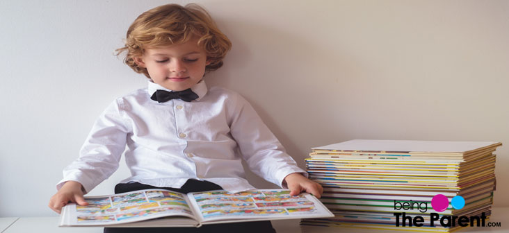 child reading comic