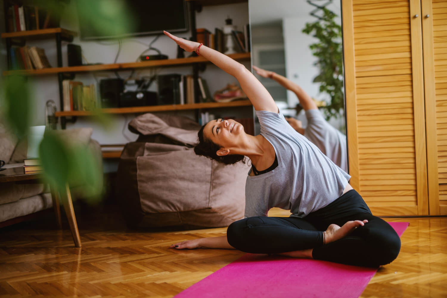 women doing yoga at home