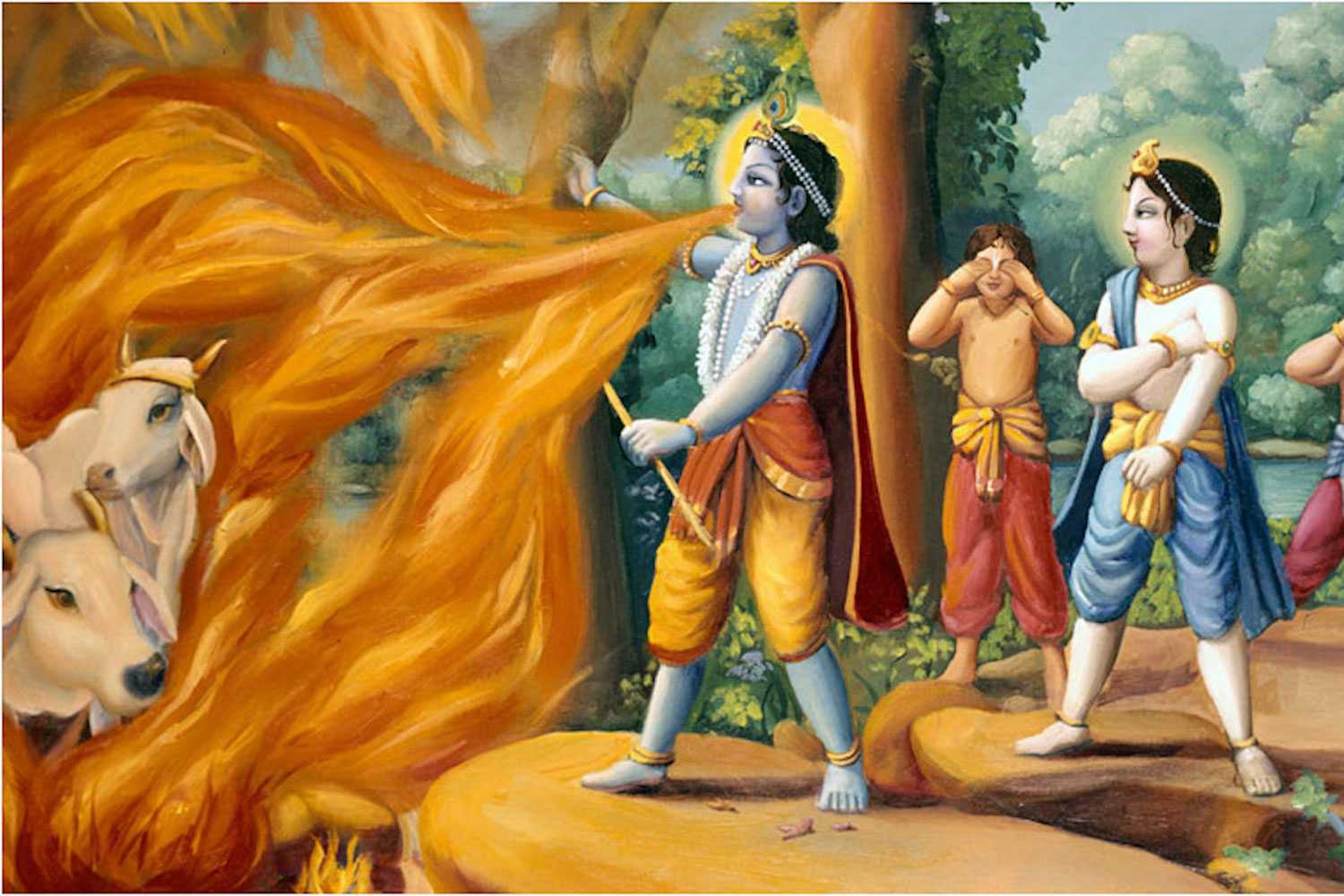 Krishna swallows the forest fire story