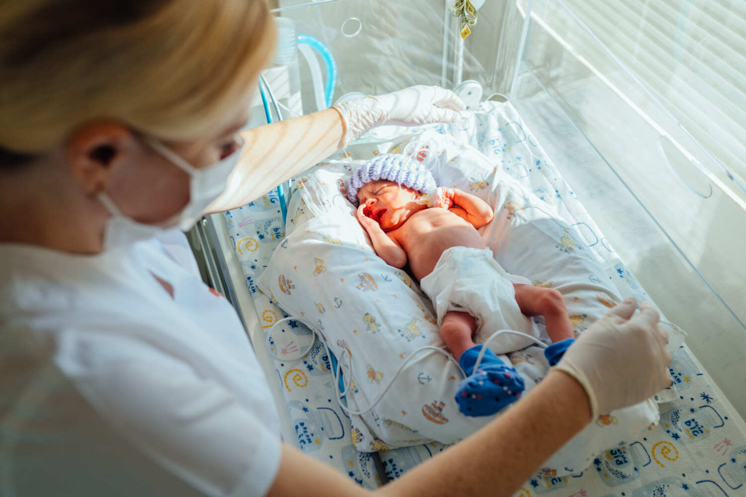 Premature baby lying down