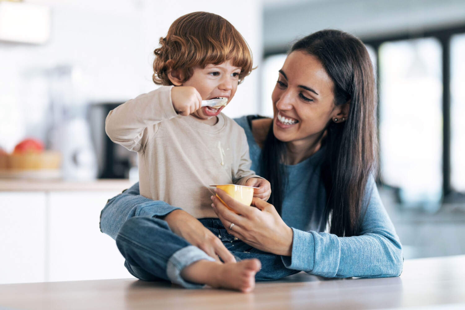 A toddler eating