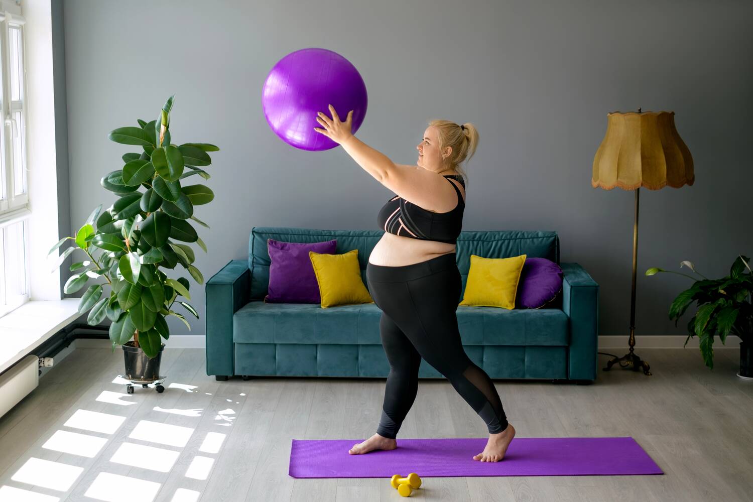 obese pregnant woman exercising