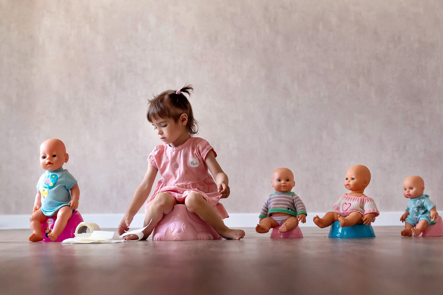 Arrange small potty seats and footstools to make the child comfortable