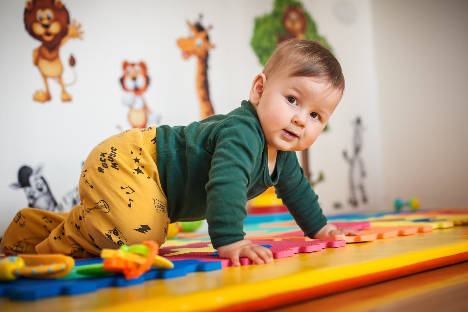 A toddler moving around