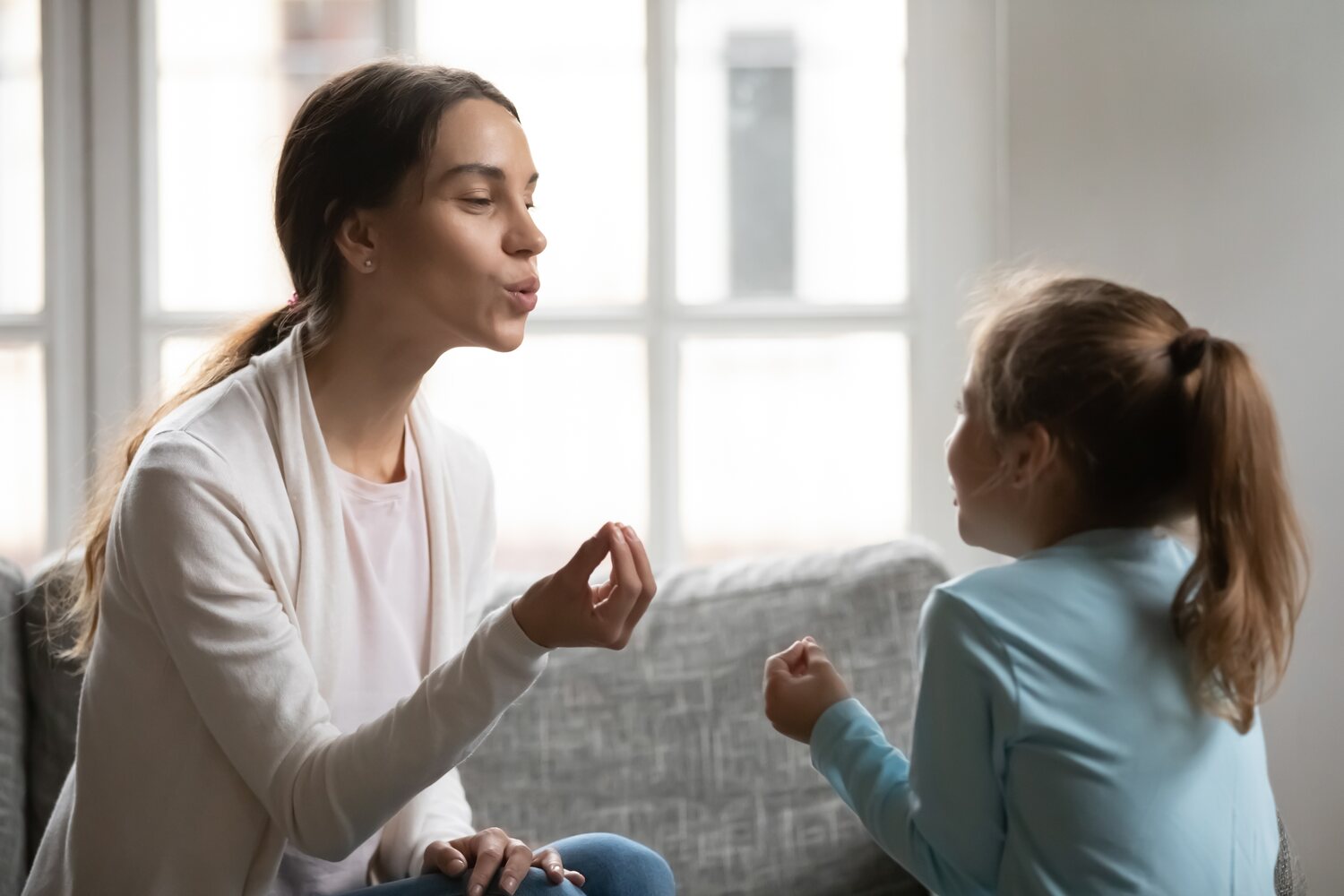 A parent talking to her child